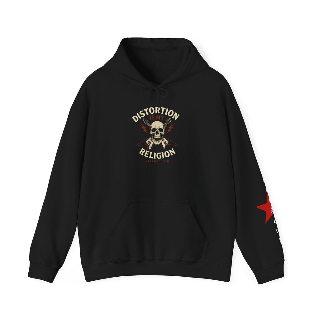 SKU-014- Distortion Is My Religion Skull Hoodie — Punk Rock Band Graphic Sweatshirt