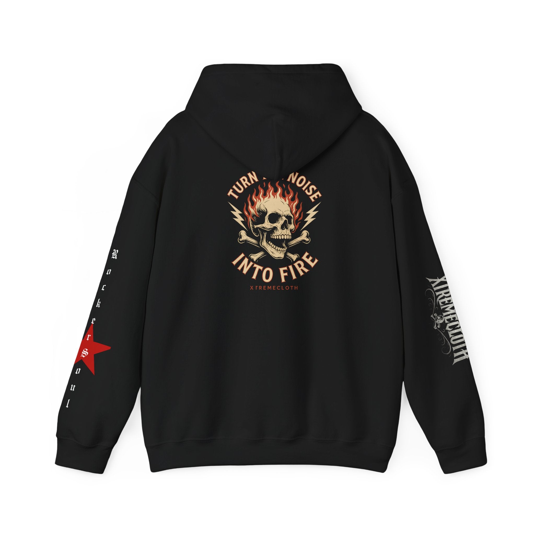 Skull Flame Hoodie — "Turn the Noise Into Fire" Graphic Pullover