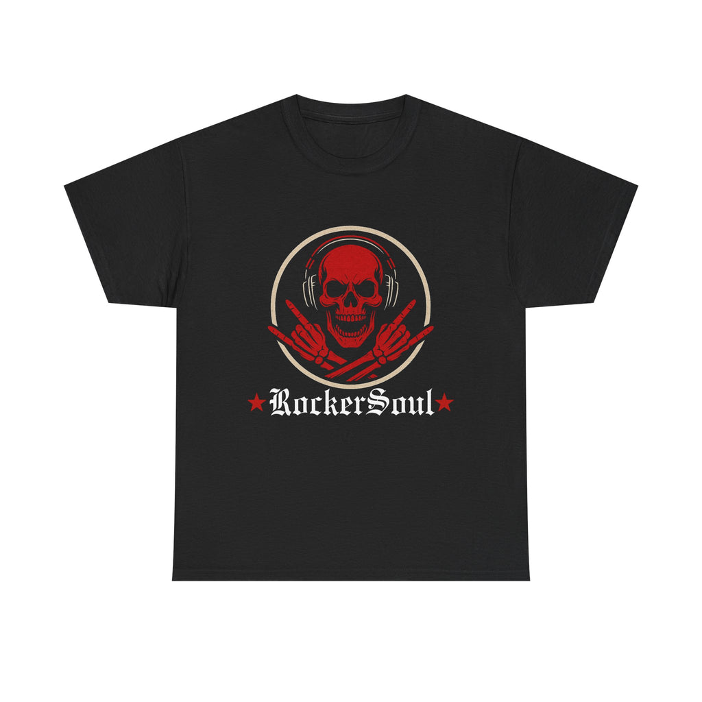 SKU-041- Rockers Soul Skull Tee — Gothic Red Skull Headphones T‑Shirt