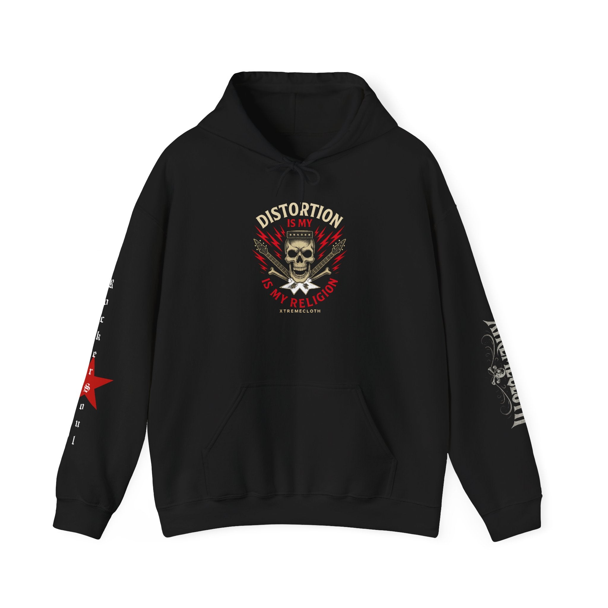 Distortion Is My Religion Hoodie — Skull & Guns Rock Pullover