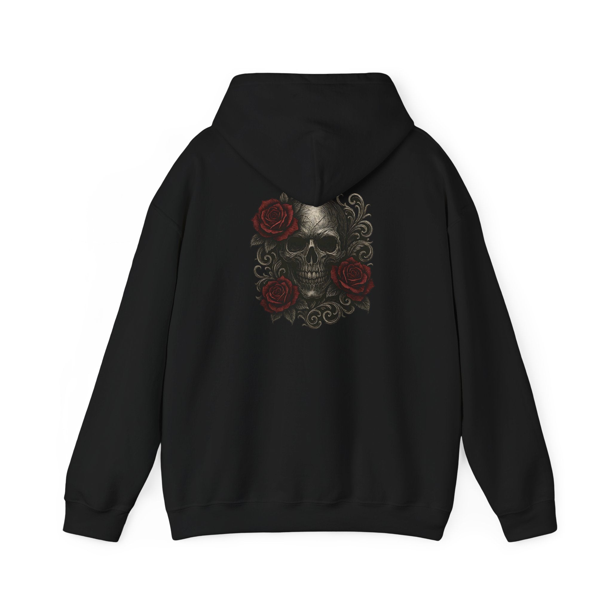 SKU-030-Skull & Roses Hoodie – Gothic Floral Skull Pullover