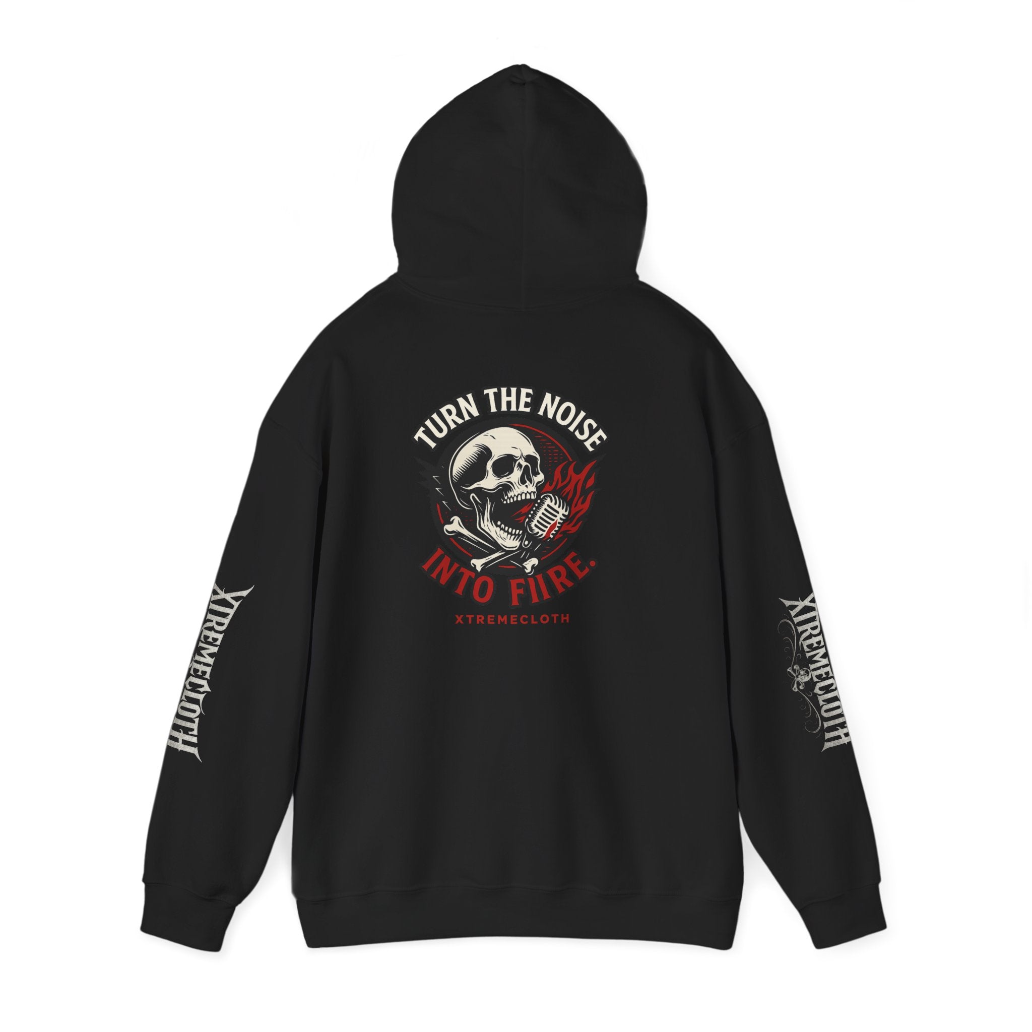Skull Microphone Hoodie — "Turn the Noise Into Fire" Rock Music Pullover