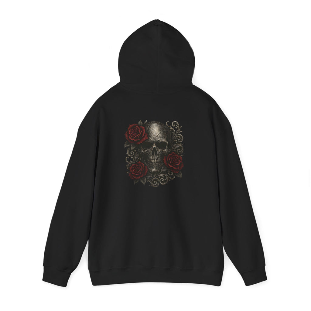 SKU-030-Skull & Roses Hoodie – Gothic Floral Skull Pullover