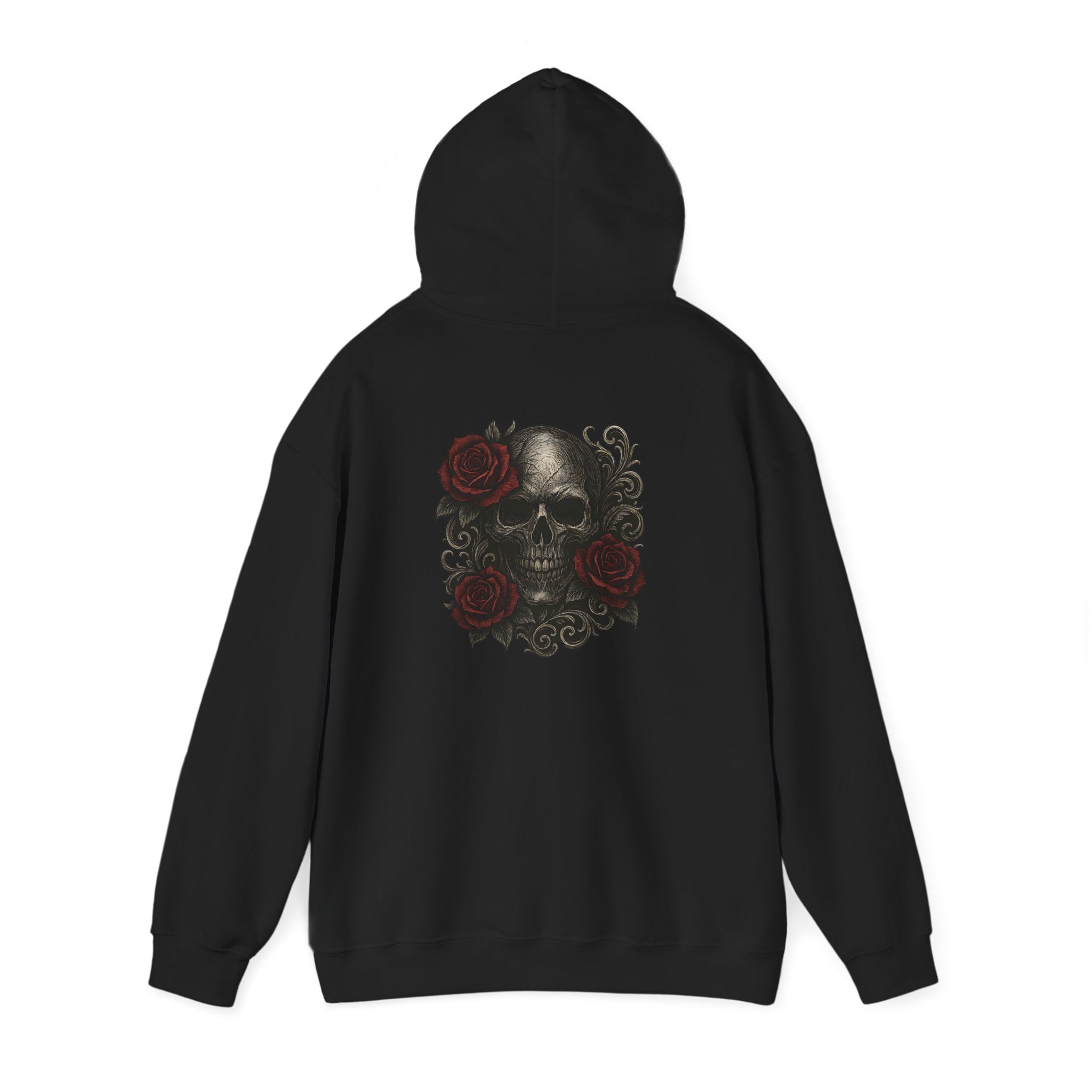 SKU-030-Skull & Roses Hoodie – Gothic Floral Skull Pullover
