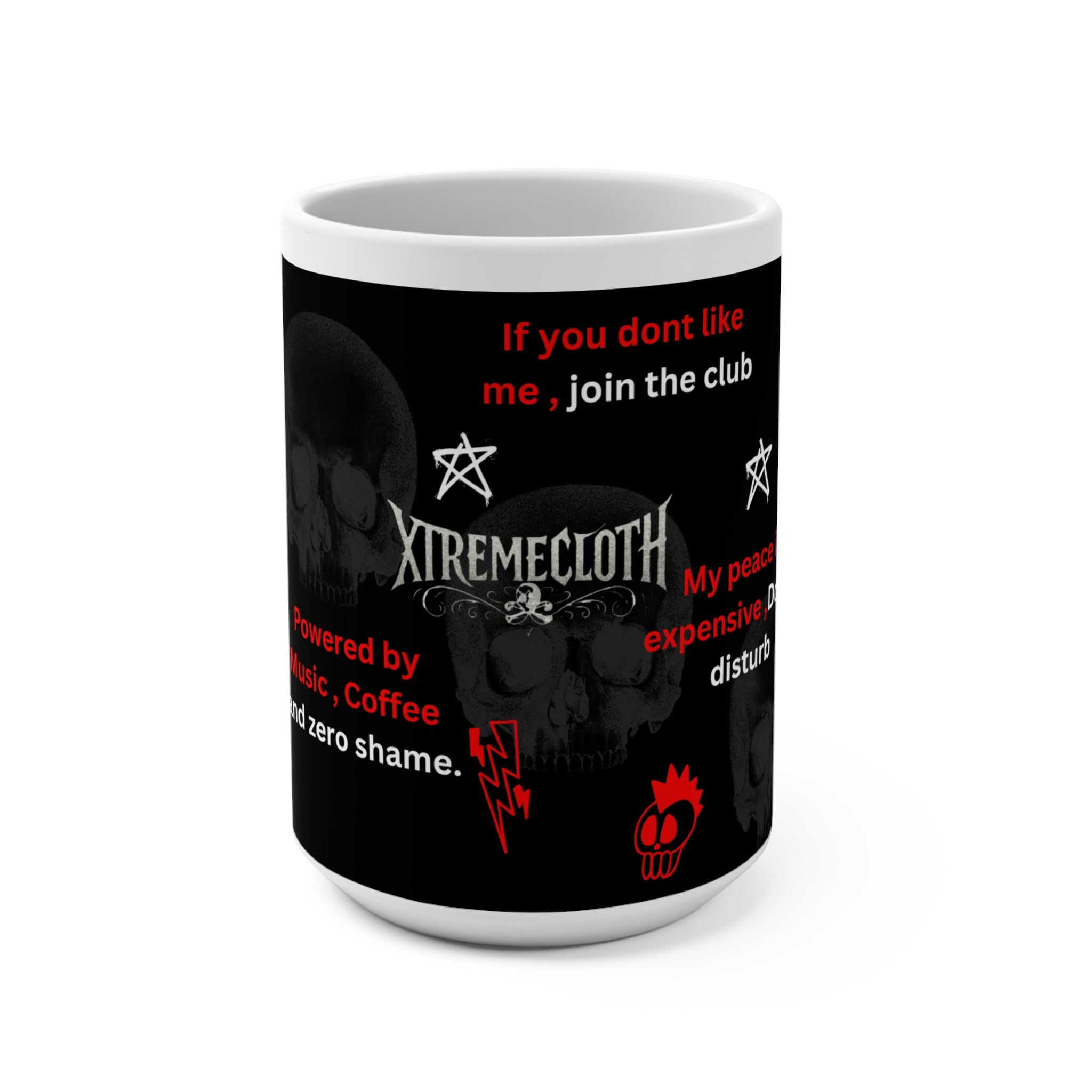 Skull Quote Mug — Gothic Coffee Cup with Edgy Sayings (15 oz)
