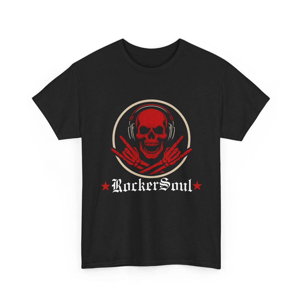 SKU-041- Rockers Soul Skull Tee — Gothic Red Skull Headphones T‑Shirt