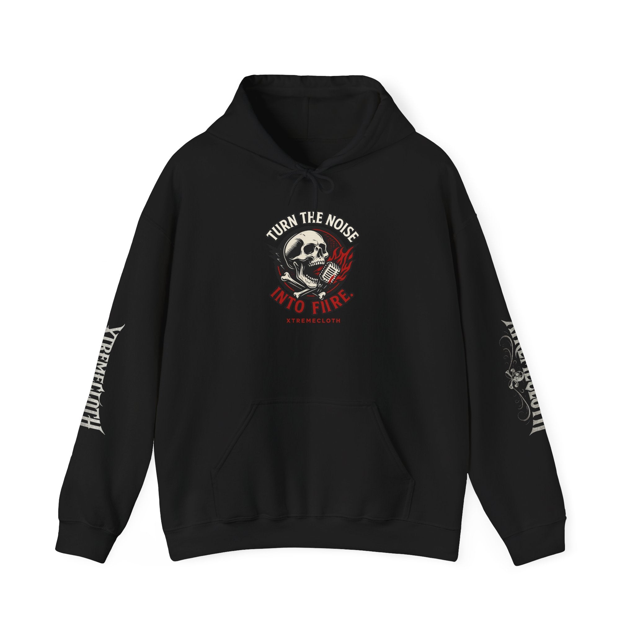 Skull Microphone Hoodie — "Turn the Noise Into Fire" Rock Music Pullover