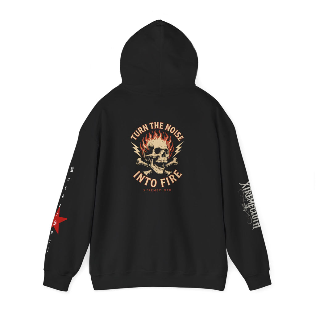 Skull Flame Hoodie — "Turn the Noise Into Fire" Graphic Pullover