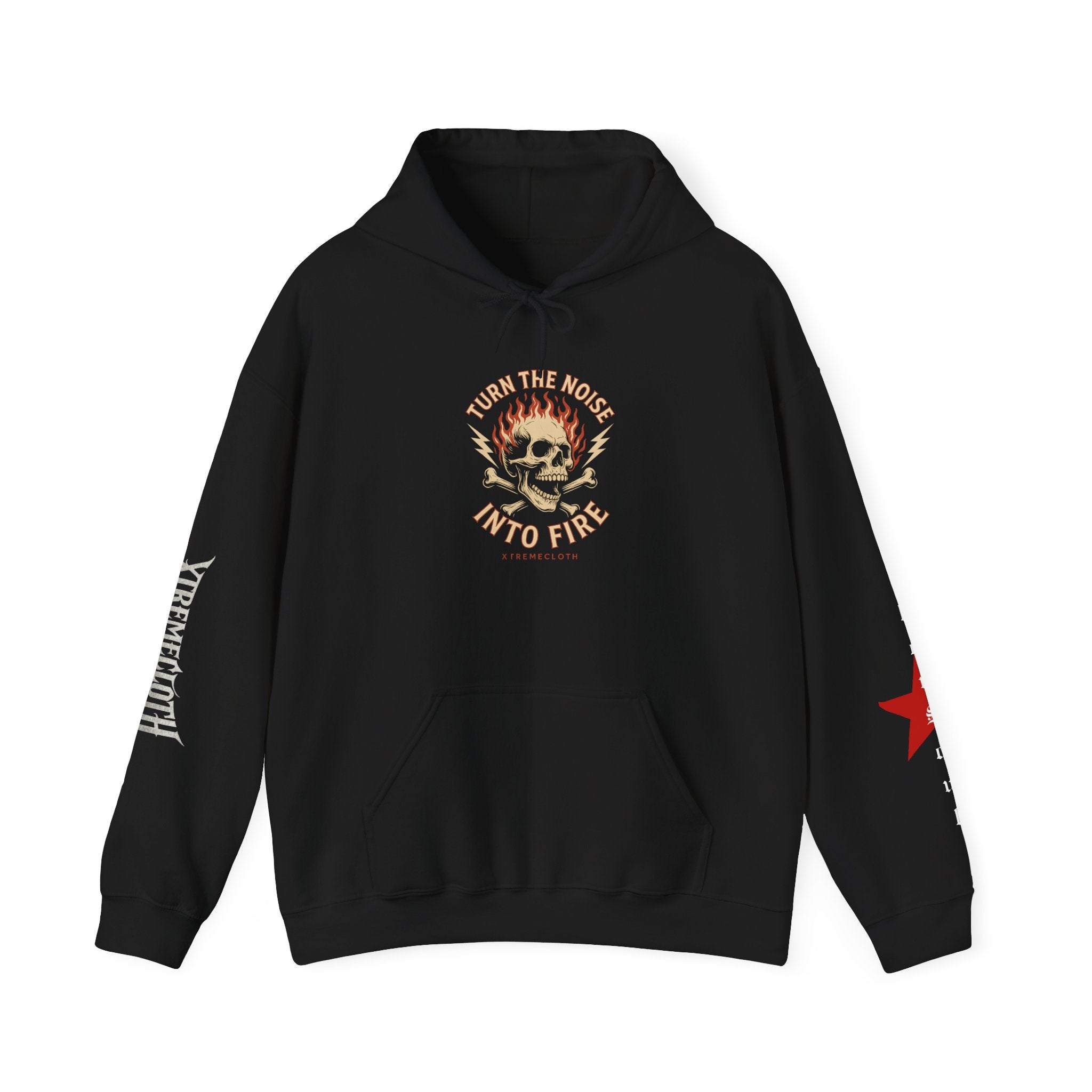 Skull Flame Hoodie — "Turn the Noise Into Fire" Graphic Pullover
