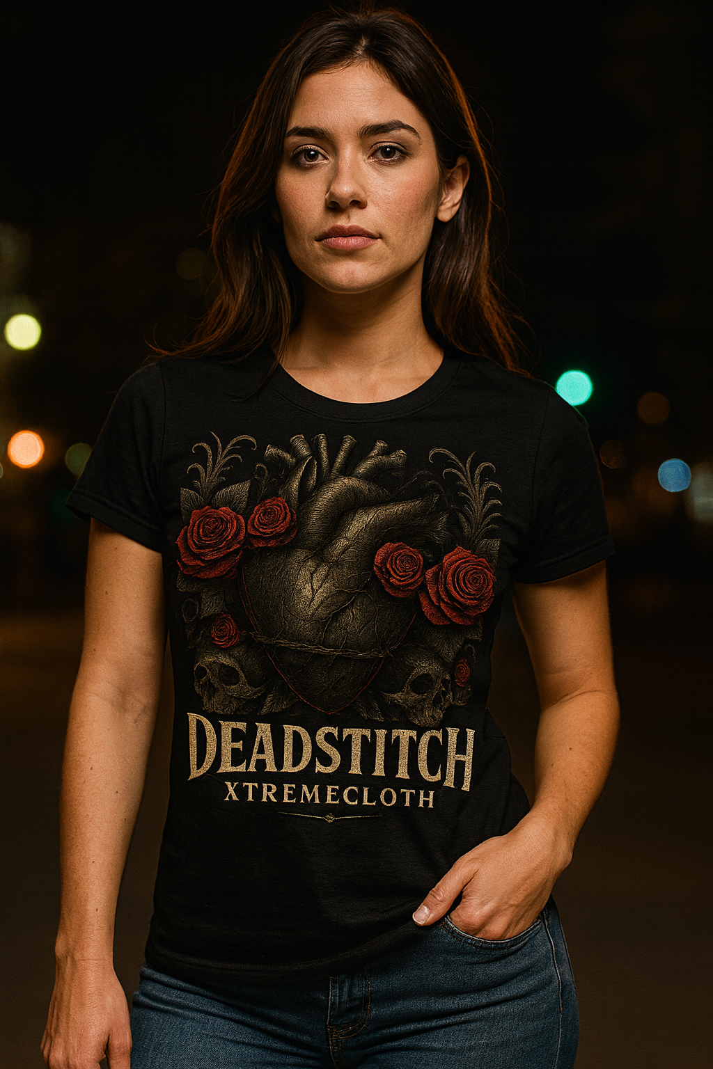 SKU 001 – DeadStitch Gothic Heart & Red Roses Skull Design by XtremeCloth