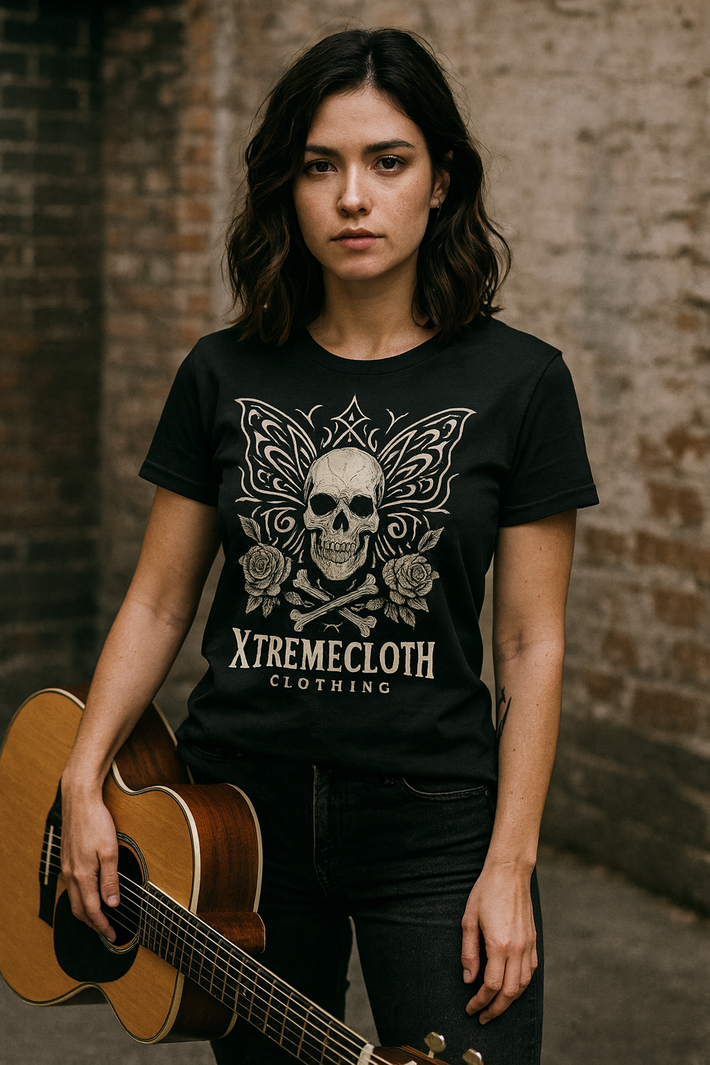 SKU-009 Skull & Butterfly T-Shirt — XtremeCloth Gothic Tee