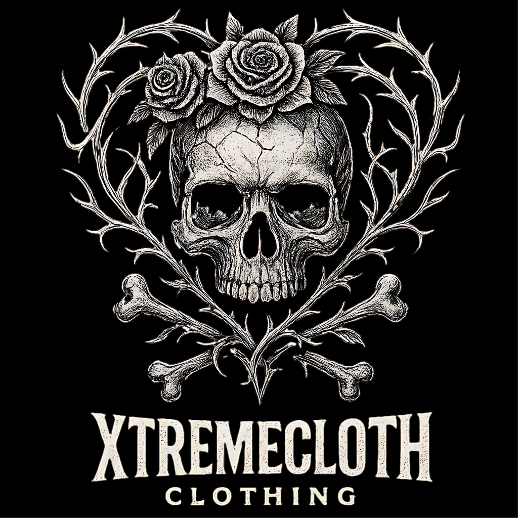 SKU-044- Skull & Roses Tee — XtremeCloth Gothic Skull T‑Shirt