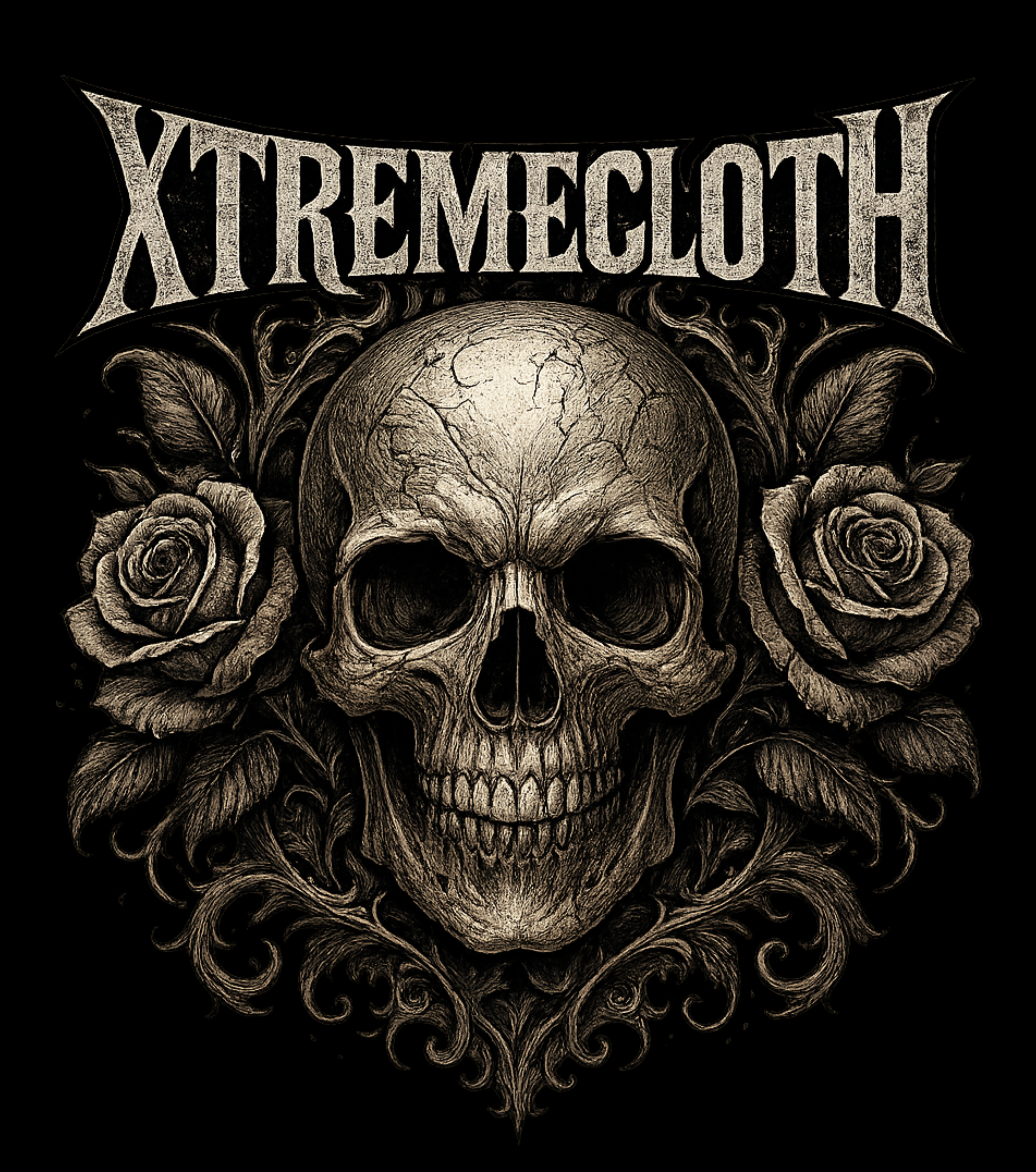 SKU-034- Skull & Roses Hoodie – 'Xtremecloth' Gothic Skull Pullover