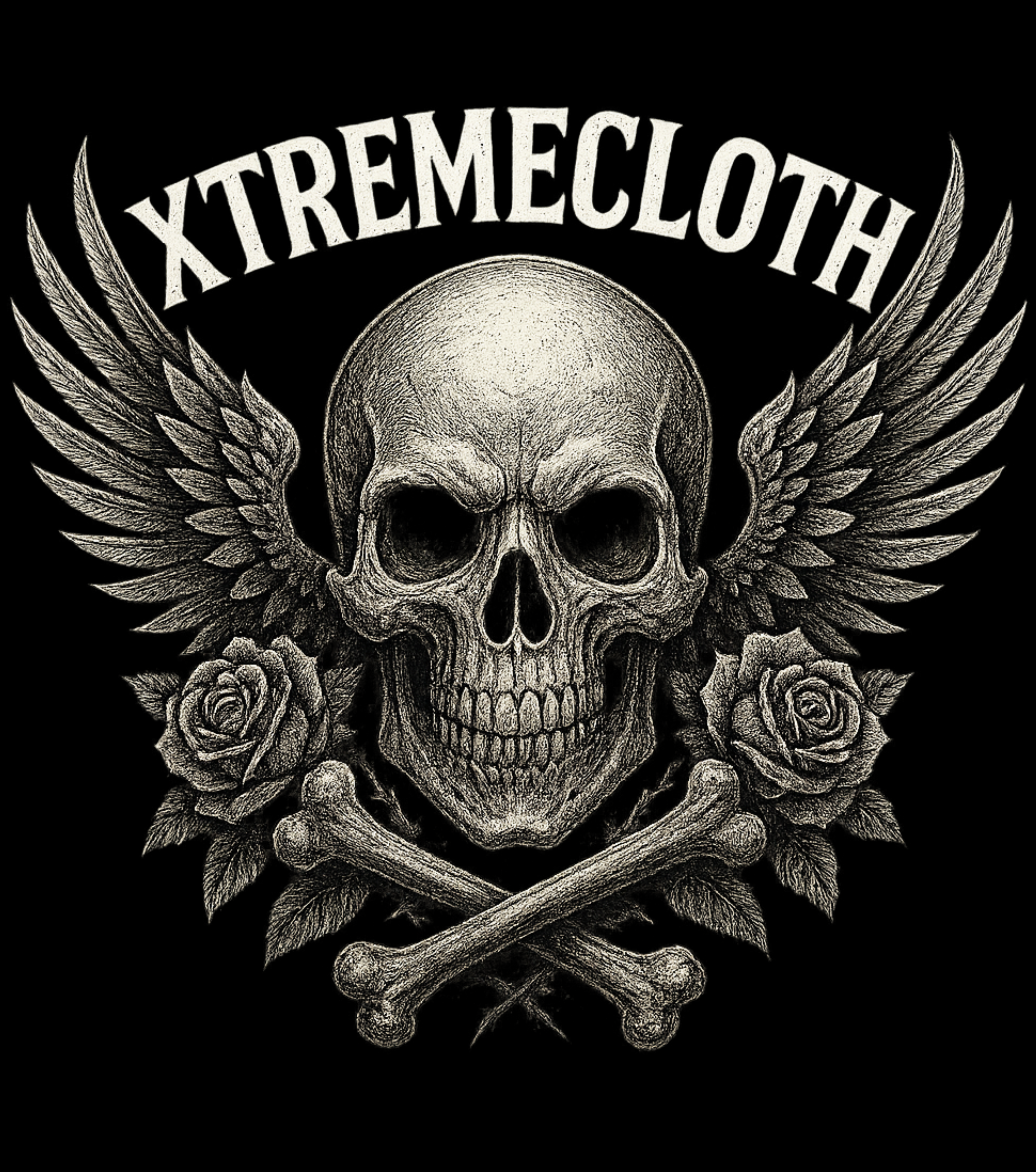 SKU-028- Skull & Wings Hoodie — Gothic Skull Rose Pullover with Xtremecloth Logo
